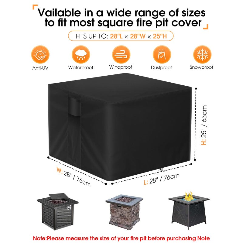 POMER Fire Pit Cover, 28 inch Square Gas Firepit Covers for Propane Fire Pit Table Waterproof Outdoor Fireplace Cover - 28x28x25 inch - Image 5